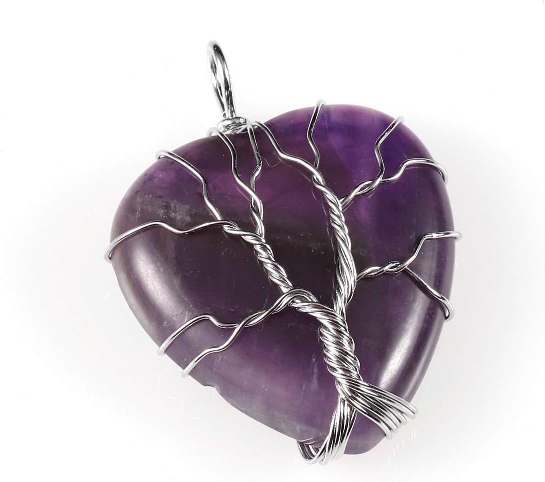 JOVIVI Amethyst Heart Tree of Life Crystal Necklace Women Healing Purple Heart Stone Wire Wrapped Pendant Necklace Amethyst Jewellery Gifts - Image 4
