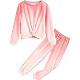 Arshiner Girls 2 Piece Outfits Fashion Twist Front Tracksuit Long Sleeve Pullover Sweatshirt Sweatpants Jogger set Sweatsuit