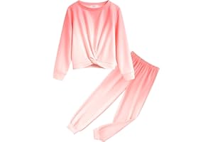 Arshiner Girls 2 Piece Outfits Fashion Twist Front Tracksuit Long Sleeve Pullover Sweatshirt Sweatpants Jogger set Sweatsuit