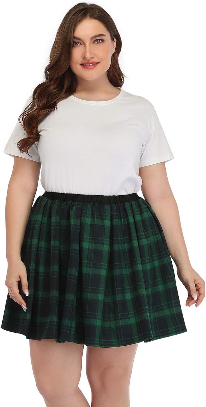 HDE Plus Size Plaid Skirt School Girl Lingerie Pleated Mini Skater