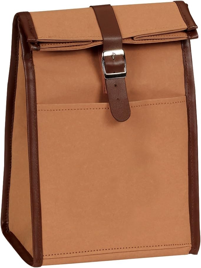 Eunichara Classic Roll Top Lunch Bag Washable Kraft Paper Water, Abrasion and Tear Resistance Thermal Lining with Leather Buckle Closure - Color English Tan