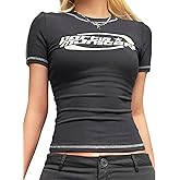 Xineicy Y2k T-Shirt for Women Long Sleeve Top Short Sleeve Baby Tee Vintage Stitched Logo