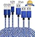 Mribo 3pcs (6+6+10)ft Popular Lightning Cable Nylon Braided Extra Long USB Cord Charging Cable for iPhone 7/7plus,6s, 6s plus, 6plus, 6,5s ,iPad,iPod(white &blue).
