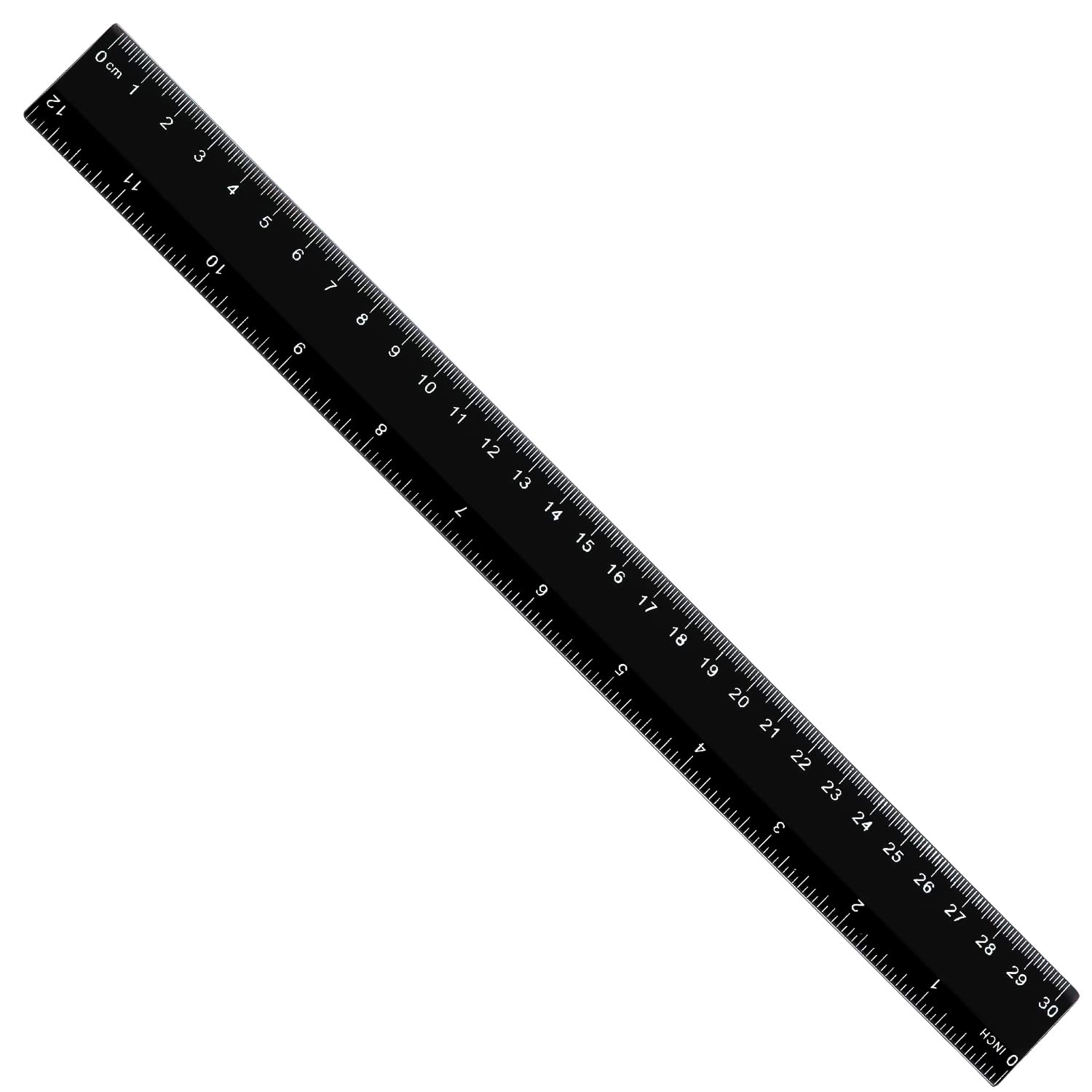 Black Metal 30cm/12 inch Stainless Steel Ruler with Conversion Table - Metric Imperial Dual Marking for School and Office Measuring