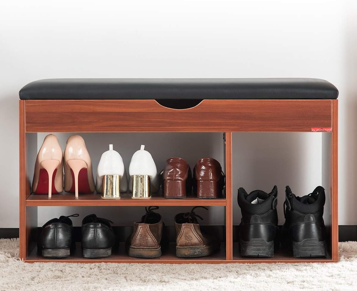 Mr IRONSTONE Shoes Bench Boot Organizing Upholstered Shoe Rack Entryway Storage, 2-Tier & 1- Hidden Compartment: Kitchen & Dining
