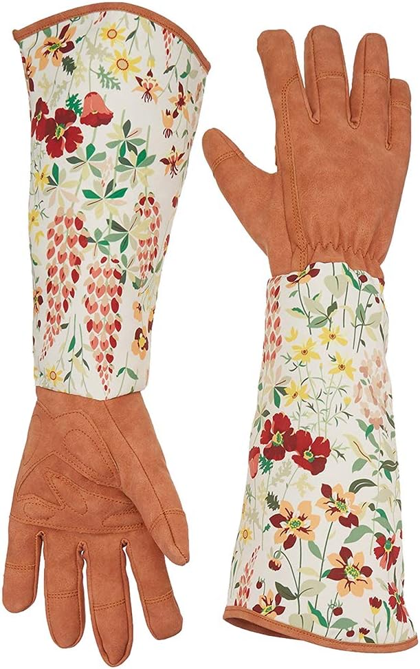 QEES Ladies Gardening Gloves, PU Leather Garden Gauntlet for Women with