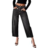 Sidefeel Barrel Jeans for Women High Waisted Wide Leg Baggy Stretch Boyfrined Trendy Raw Rolled Hem Cropped Ankle Denim Pants
