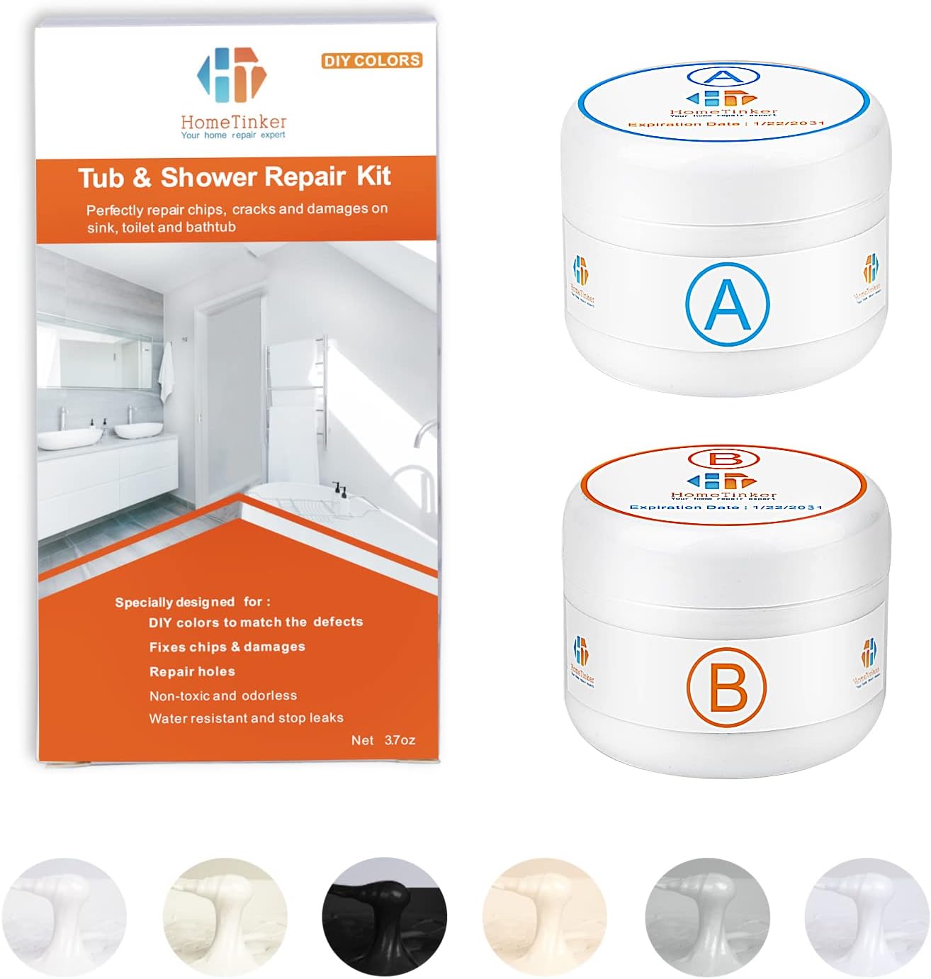 Tub, Tile and Shower Repair Kit (Color Match), 3.7oz Fiberglass Repair