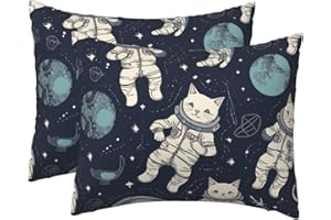 Standard Pillowcases Set of 2, Fun cat Astronaut Pillow Cases for Hair and Skin, Soft Breathable Pillow Cases Cover with Hidd