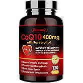ZEBORA CoQ10-400mg with Trans-Resveratrol, PQQ & Vitamin E - High Absorption Coenzyme-Q10 with BioPerine - Powerful Antioxidant for Heart & Energy-Production,120 Veggie Capsules