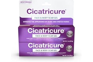 CICATRICURE Face & Body Scar Gel, Reduces The Appearance of Old & New Scars, Stretch Marks, Surgery, Injuries, Burns and Acne, 1 Ounce- Pack of 2