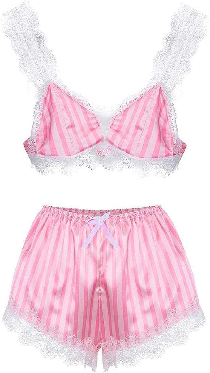 Sexy Lingerie Women Sexy Lingerie Bra Set Cute Pink Stripe Lace Bras