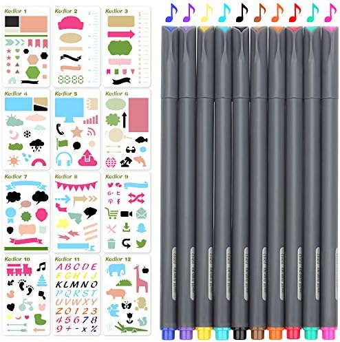 Bullet Journal Stencils for DIY Drawing on Scrapbook,Package Included 12 Pieces Planner Bullet Journal Accessories and 10 Pieces Coloured Pens