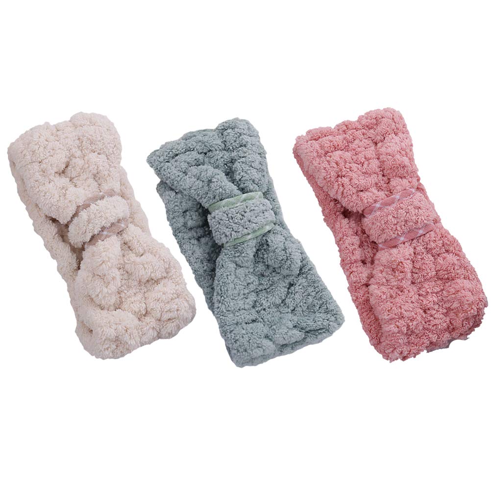 Frcolor 3pcs Coral Fleece Makeup Headband Soft Spa Hairband Bowknot Elastic Cosmetic Hair Band for Shower Wash Face