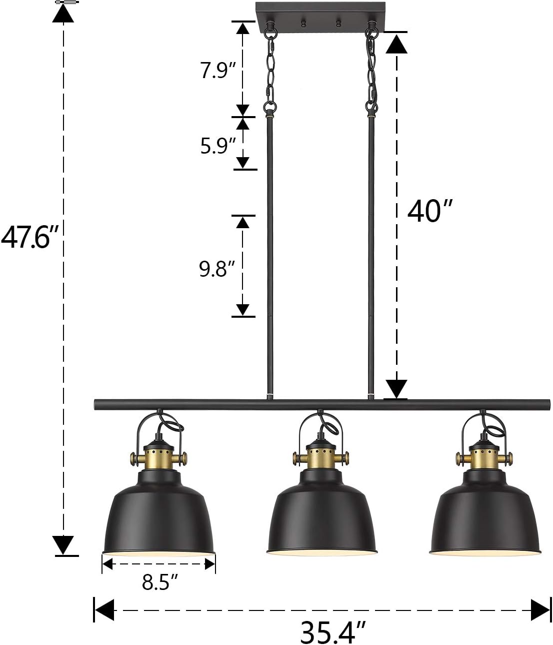 Autelo 3-Light Pendant Light, Industrial Kitchen Island Lighting Fixture with Black Metal Shade for Dining Room Kitchen H3700-3 BK - - 