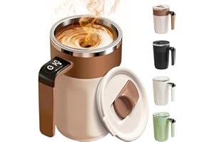 Automatic Stirring Coffee Cup with Temperature Display, Rechargeable Coffee Mug, 13.5oz Self-Stirring Mug with Lid, Stainless