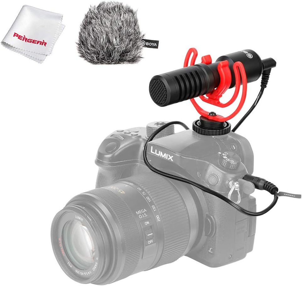 BOYA by-MM1+ Super-Cardioid Shotgun Microphone, Mini Recording Mic with Shock Mount, Compatible with iPhone, Android Smartphones Tablets, DSLR Cameras, for Film Video Recording