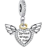 MiiFort Freedom in Love Heart Angel Wing Dangle Charm Compatible with Pandora Charms Bracelets