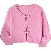 GORGLITTER Girl's Cardigan Sweater Fall Trendy Bow Tie Front Long Sleeve Crewneck Cute Waffle Knit Lightweight Cardigan