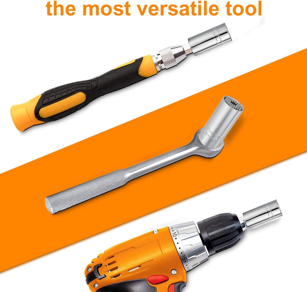 Universal Socket, NASUM 1/4’’- 3/4’’ (7mm-19mm) Socket Tool Sets with Multi-Function Ratchet Wrench Power Drill Adapter, 4Pc Set, Gift for DIY Handyman, Father, Husband, Men, Women - - 