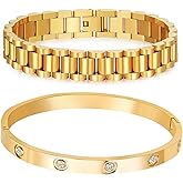 A D. ALLEN & DANMI. 18 K Gold Plated Love Bangle Bracelet Set Flexible Wide Wristband Bangle Bangle Set for Love