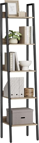 VASAGLE LLS109B50V2 5 Tier Narrow Ladder Shelf Camel Brown Ink Black