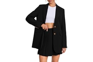 Casly Lamiit Women's 2 Piece Skirt Sets Business Casual Blazer Suit Mini Pleated Skorts Button Jackets Matching Outfits