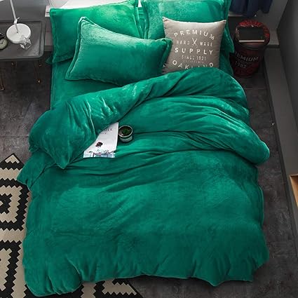 Amazon Com Peacock Green Velvet Flannel Duvet Cover Set For
