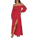 ZESICA Women's Boho Off Shoulder Spring Long Sleeve Dress 2026 High Waist Side Split Sexy Flowy A Line Long Maxi Dresses