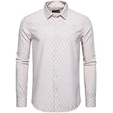 EOUOSS Mens Printed Dress Shirts 4-Way Stretch Long Sleeve Wrinkle Free Floral Casual Button Down Shirt