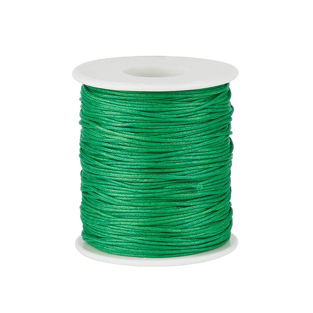 PandaHall 100 Yards/Roll Braided Cotton Cord 1mm Waxed Cotton Cord String for DIY Jewelry Making(Green)