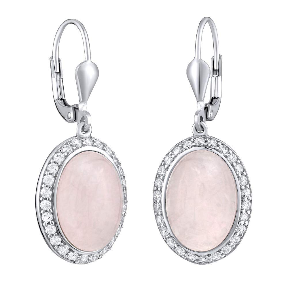 SILVEGO - JST14942R - Women's 925 Sterling Silver Earrings with Natural Rose Quartz