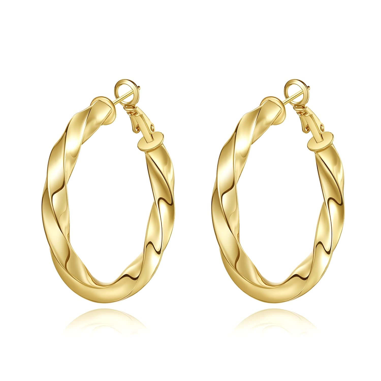 Yumay 9CT Gold Plated Twist Hoop Creole Earrings for Women,40MM Round Hoop Earrings Girls.