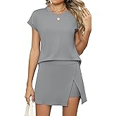 LOMON Women Summer Two Piece Outfits Sweatsuits 2025 Casual Lounge Skirt Shorts Matching Sets Trendy Short Sleeve Clothing