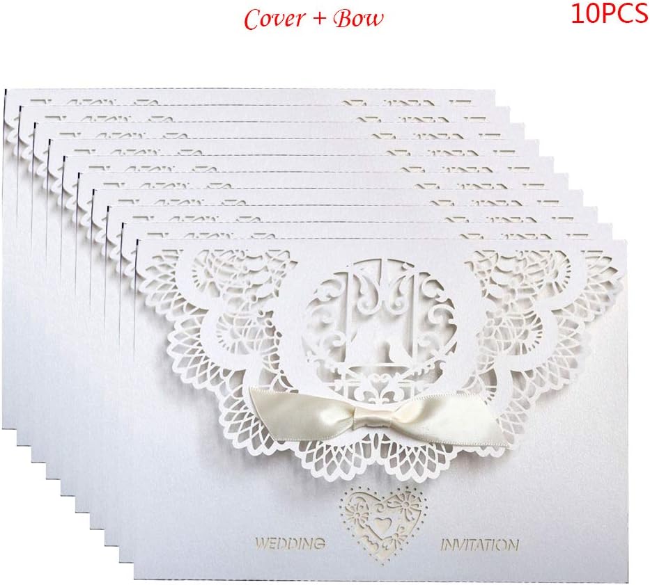 Wuweiwei12 Lot De 10 Cartes Dinvitation De Mariage En Papier Et Couverture Decoupees Au Laser Blanc Faire Part Decorations Et Accessoires De Fetes
