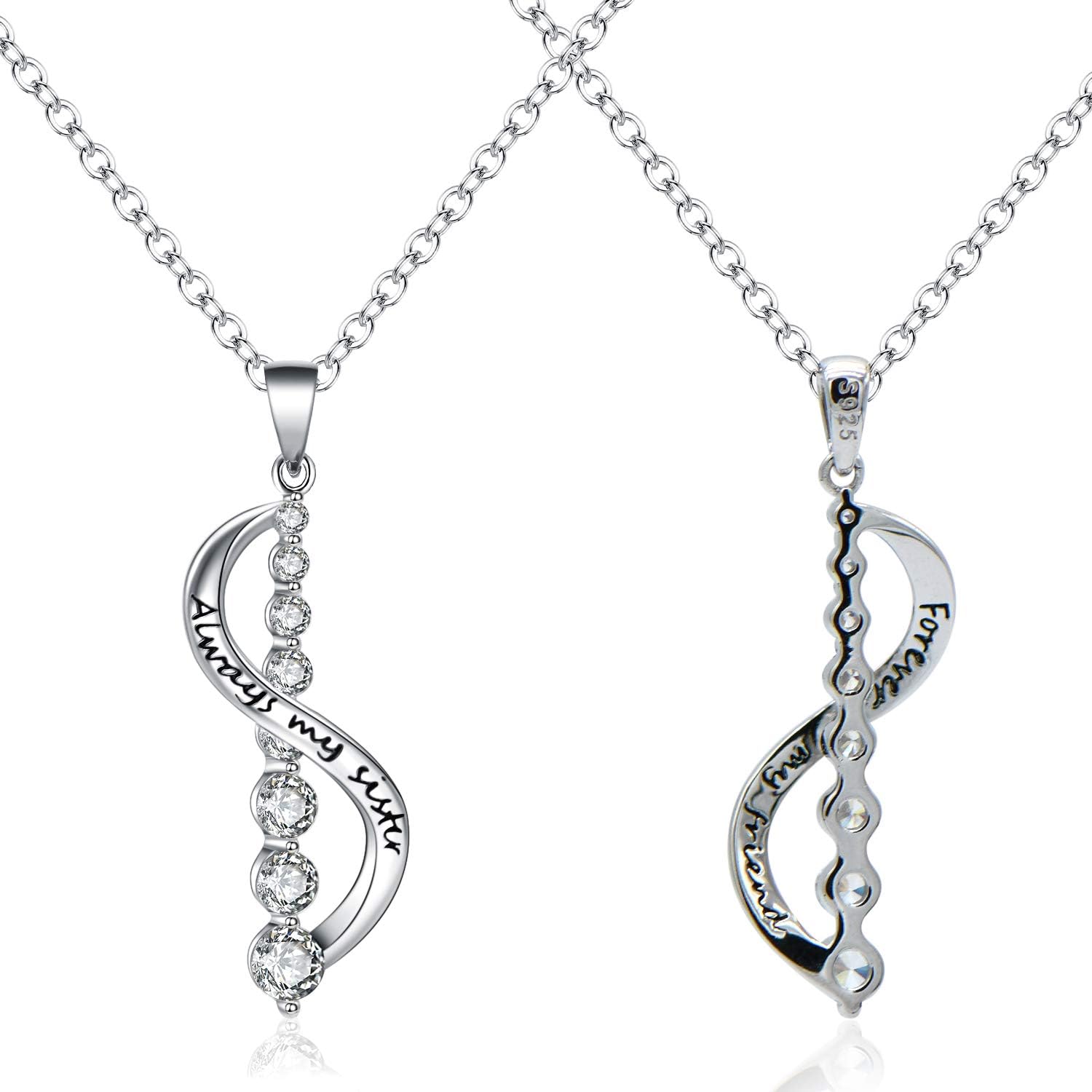 YMHOP Sterling Silver Sister Necklace Always My Sister Forever My Friend S Shape Pendant Necklace for Women: Jewelry