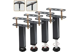 LAOWU 4 Pcs Adjustable Height Center Support Leg For Bed Frame, Bed Slat Support Legs for Metal/Wooden Bed Frame, Heavy Duty Support Feet For Bed Frame Replacement, Bed Slat Reinforcement Kit (5.9" to 8.6")