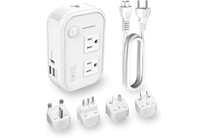 Step Down Power Converter - FOVAL 230W Travel Voltage Converter 220V to 110V International Power Adapter with [Upgraded 18W PD USB-C] 3 USB Ports 2 AC Outlets US to Europe Italy UK AU Plug (White)