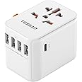 Universal Travel Plug Adapter 30W, TESSAN International Power Adaptor with 1 USB C and 4 USB A Ports, Travel Worldwide Outlet for US to European EU UK AUS (Type C/G/A/I)