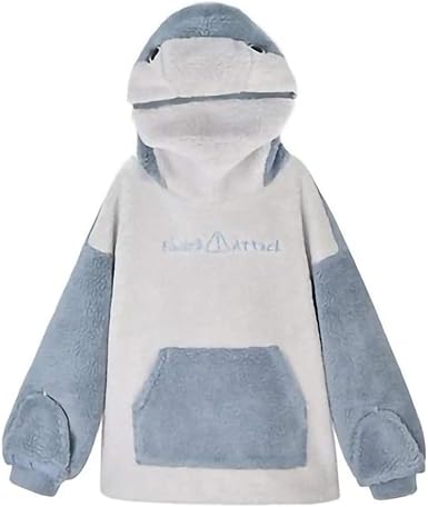 Womens Cute Fleece Shark Hoodie Loose 