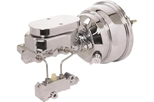 JEGS Power Brake Conversion Kit | Chrome Plated | 1 1/8 “ Bore Dual Reservoir Master Cylinder For 4-Wheel Disc | Oval Flat Top Master Cylinder Cover | 8” Dual Diaphragm Power Booster
