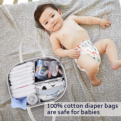 Mebbay Baby Diaper Caddy Organizer, Cotton Rope Storage Basket, Nursery Storage Bin for Changing Table and Car, Detachable Partition with Bottle Holder, Gray