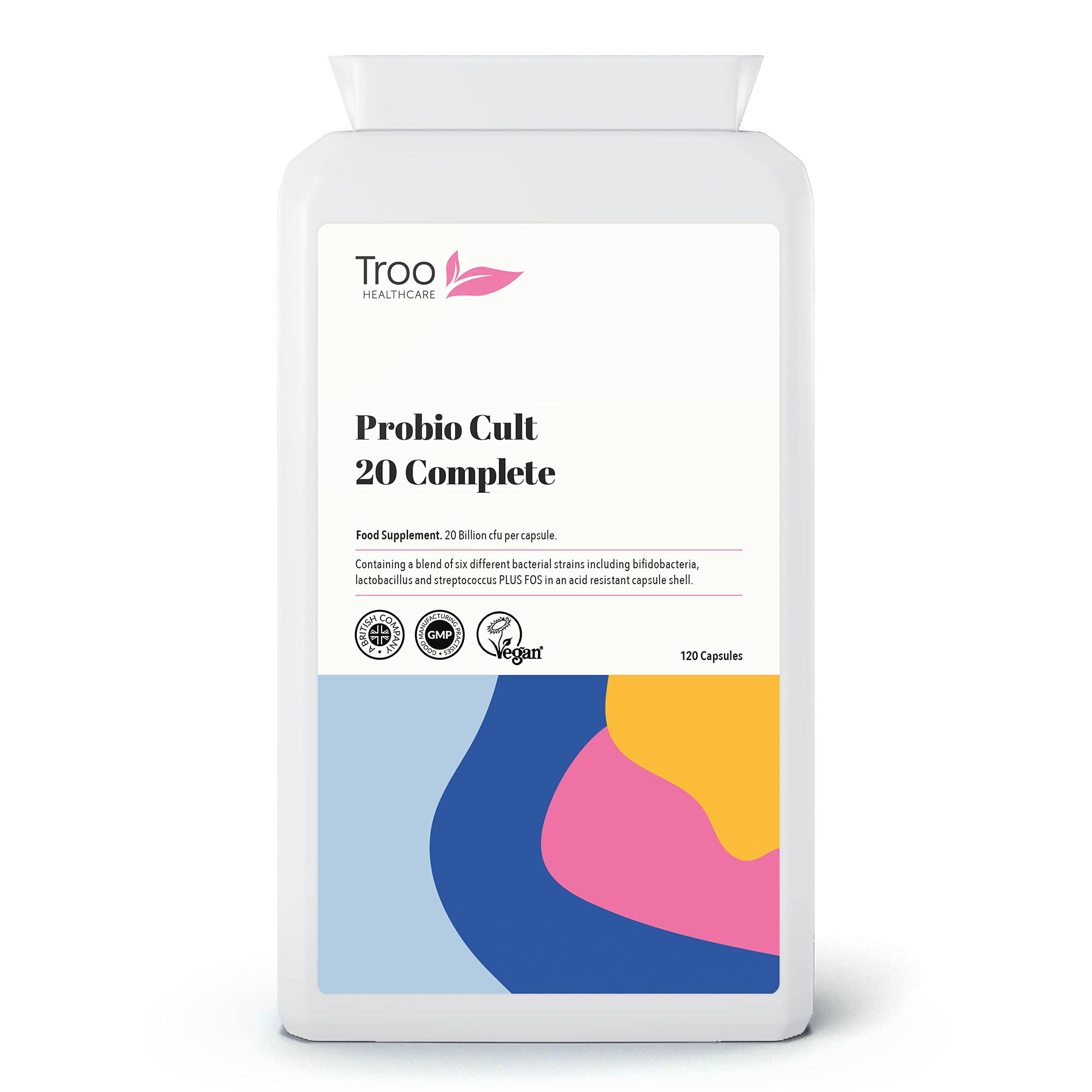 Troo Health Care Probio Cult-20 120 Vegan Capsules 20 Billion cfu | 6 Strain Active Bacterial Cultures | Targeted Release | Acidophilus | Bifidobacterium | Streptococcus Thermophilus | UK Manufactured