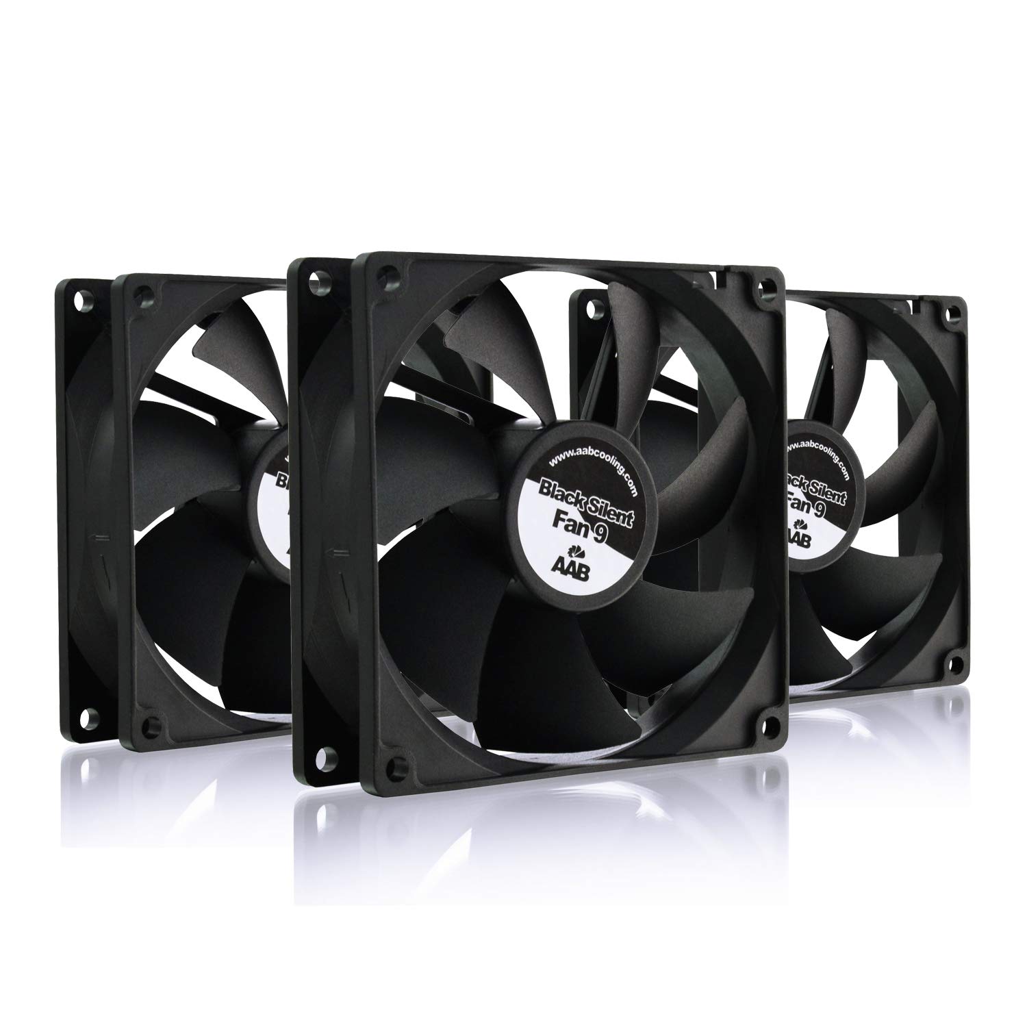 AABCOOLING Black Silent Fan 9 - Silent and Efficient 92mm Fan with 4 Anti-vibration Pads, Case Fan, Cooling Fan, 12V, Air Cooler, 8cm Silent Fan - Value Pack 3 Pieces 21 dB(A), 44.7 CFM, 1700 RPM