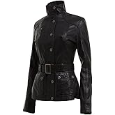 Women's Nappa Leather Military Jacket with Belt