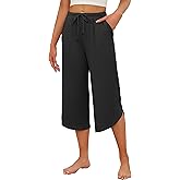 Ekouaer Womens Pajama Pants Capri 2026 Wide Leg Lounge Pj Pants Summer Comfy Drawstring Pajama Bottoms with Pockets