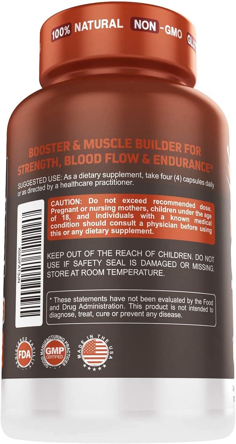 High Strength Nitric Oxide Booster Supplement with L Arginine, L-Citrulline, Malate, AAKG - Powerful NO for Muscle Growth, Strength, Vascularity, Energy & Blood Flow: Health & Personal Care