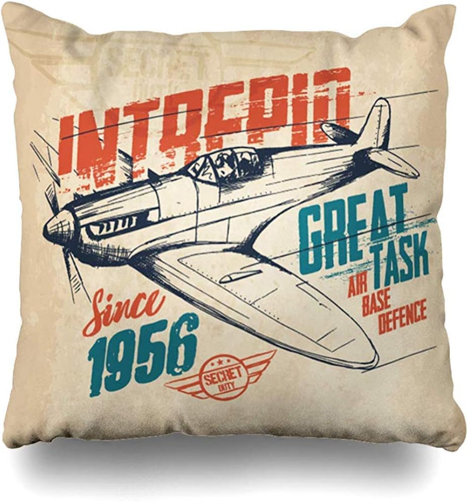 Throw Pillow Cover Square 18x18 Inch Tee Plane Airplane Vintage Graphic Grunge Aviation Military Stamp Retro Air Cushion Home Decor Cases