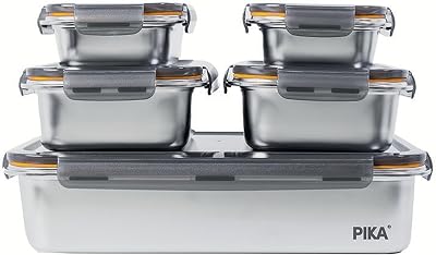 - Set di contenitori alimentari in acciaio inox - ermetico, compatibile con microonde, forno, congelatore - Batch Cooking (Set per Batch Cooking)