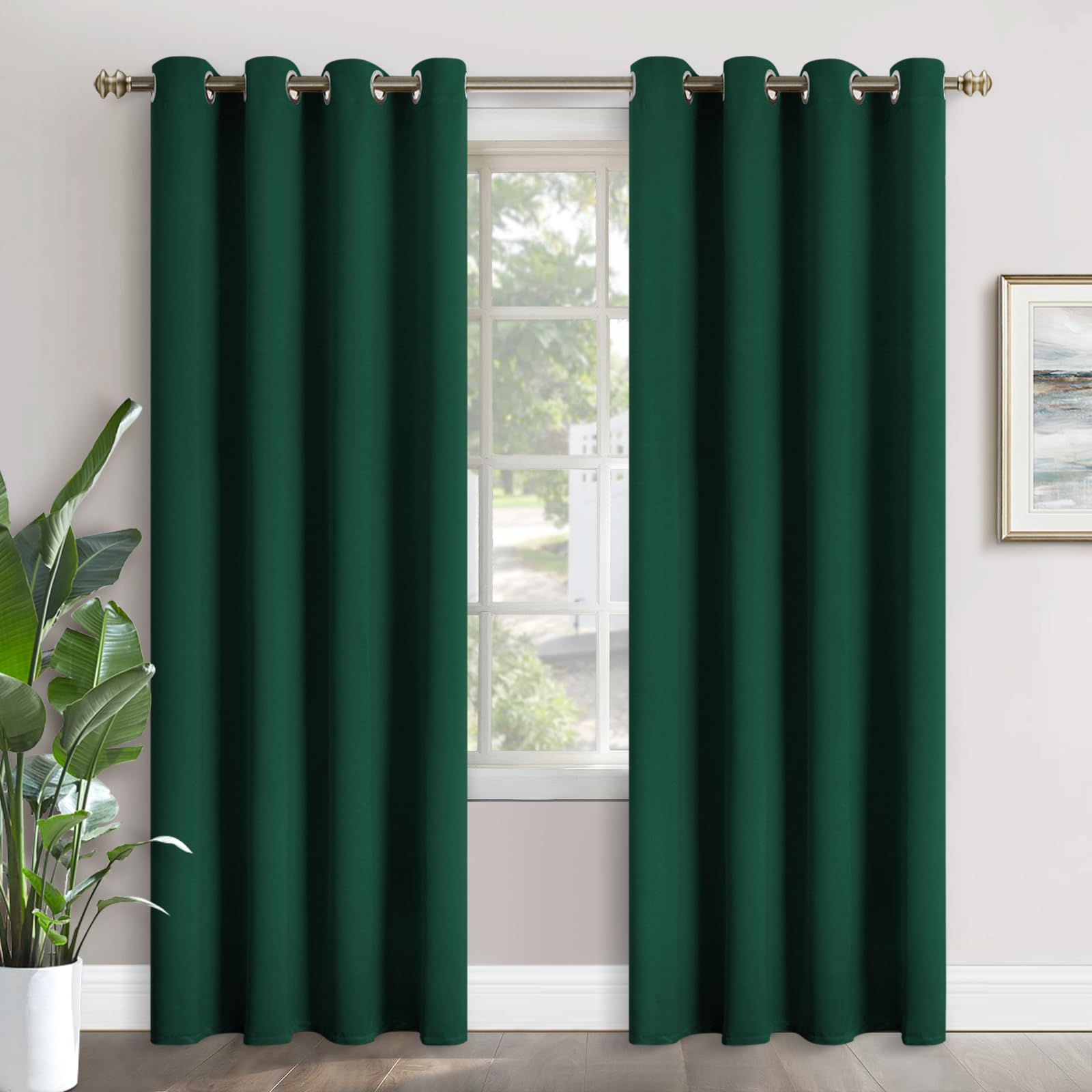 YoungsTex Emerald Green Blackout Curtains 90 Inch Length for Living Room - Thermal Insulated Drapes with Grommet Room Darkening Privacy for Christmas Decor Bedroom, 2 Panels, 52 x 90 Inch Image